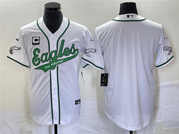 Men's Philadelphia Eagles Blank White With C Patch Cool Base Stitched Baseball Jersey